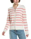 Lafayette 148 New York Stripe Fitted Leather-trim Silk-blend Bomber Jacket In Pink