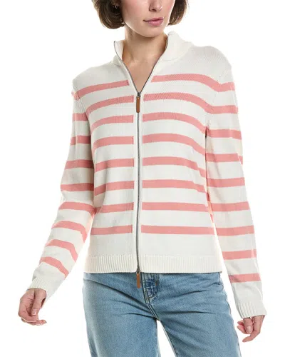 LAFAYETTE 148 LAFAYETTE 148 NEW YORK STRIPE FITTED LEATHER-TRIM SILK-BLEND BOMBER JACKET