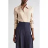 Lafayette 148 New York Stripe French Cuff Silk Button-up Shirt In Gold