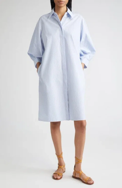 Lafayette 148 New York Stripe Lantern Sleeve Shirtdress