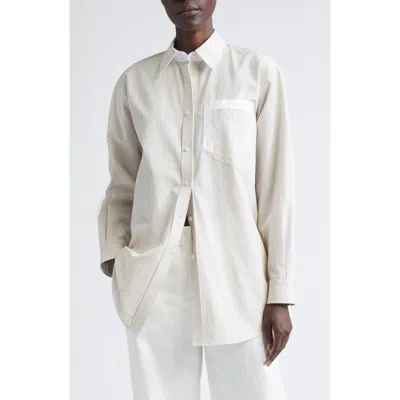 Lafayette 148 New York Stripe Oversize Cotton Poplin Button-up Shirt In White
