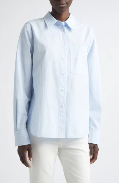 Lafayette 148 New York Stripe Oversize Cotton Poplin Button-up Shirt In Blue