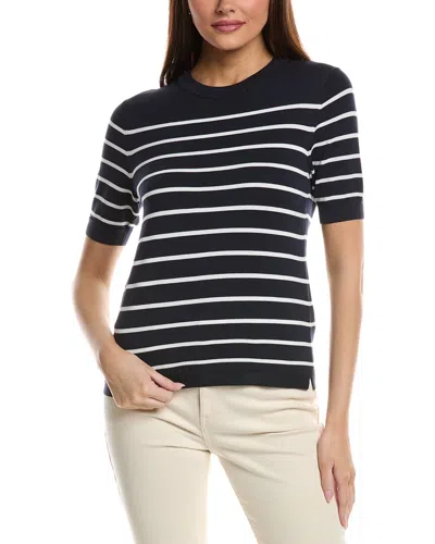 Lafayette 148 New York Striped Crewneck Sweater In Blue