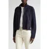 Lafayette 148 New York Suede & Wool Knit Cardigan Bomber Jacket In Ink