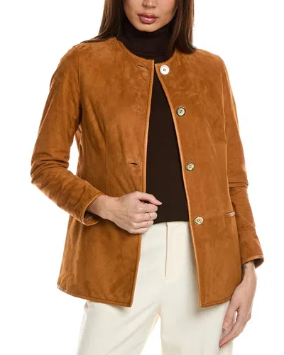 Lafayette 148 New York Suede Collarless Jacket In Brown