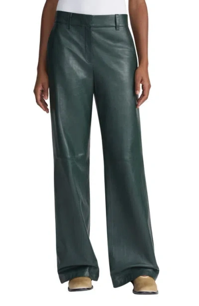 Lafayette 148 New York Sullivan Wide Leg Lambskin Leather Pants In Deep Malachite