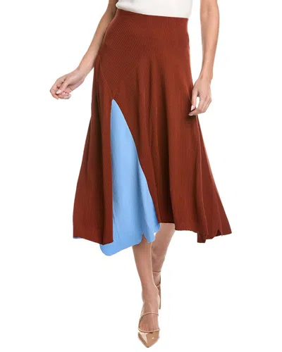 Lafayette 148 New York Sunburst Silk-blend Midi Skirt In Brown