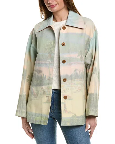 Lafayette 148 New York Swing Leather-trim Coat In Green