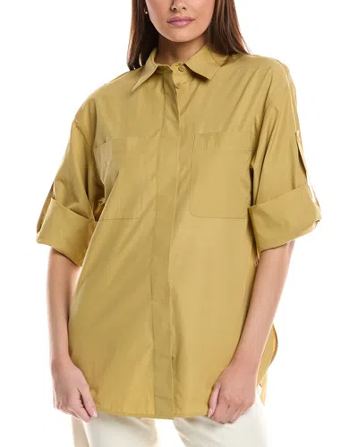 Lafayette 148 New York Tab Sleeve Patch Pocket Shirt In Beige