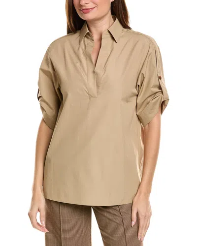 Lafayette 148 New York Tab Sleeve Popover Shirt In Brown
