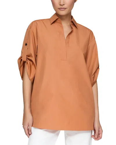 Lafayette 148 New York Tab Sleeve Popover Shirt In Red