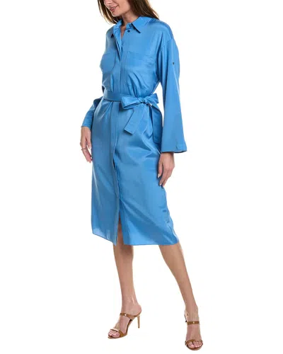 Lafayette 148 New York Tab Sleeve Silk-blend Shirtdress In Blue