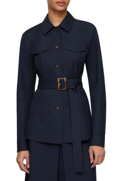 Lafayette 148 New York Techno Stretch Twill Belted Jacket In Blue