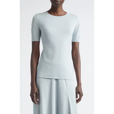 Lafayette 148 New York Textured Stitch Short Sleeve Sweater In Blue