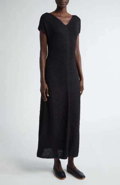 Lafayette 148 New York Textured Stitch Tussah Silk Midi Dress In Black Multi