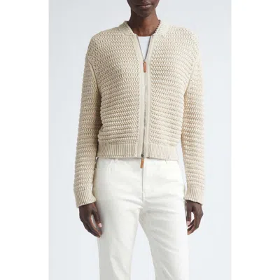 Lafayette 148 New York Textured Stitch Wool & Cotton Bomber Cardigan In Neutral