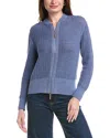 Lafayette 148 New York Textured Stitch Zip Front Cardigan In Blue