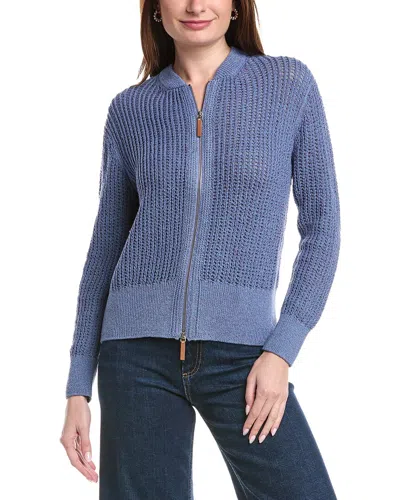 Lafayette 148 New York Textured Stitch Zip Front Cardigan In Blue