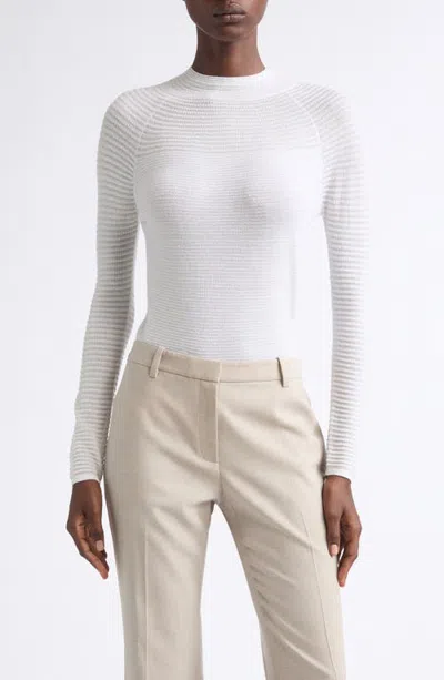 Lafayette 148 New York Textured Stripe Merino Wool Sweater In White