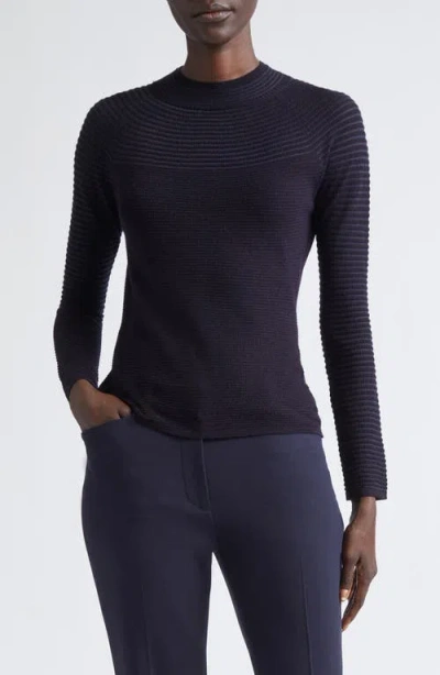 Lafayette 148 New York Textured Stripe Raglan Sleeve Sweater In Black