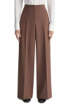 Lafayette 148 New York Thames High Waist Wide Leg Stretch Wool Pants In Wood