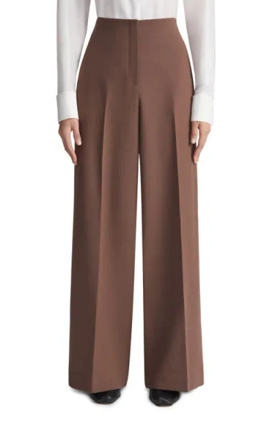 Lafayette 148 New York Thames High Waist Wide Leg Stretch Wool Pants In Wood