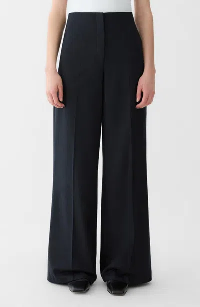 Lafayette 148 New York Thames Wide Leg Wool Pants In Black