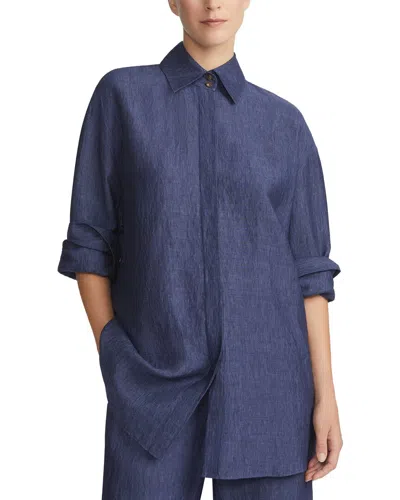 Lafayette 148 New York The Portrait Linen Shirt In Demel-delft Melange