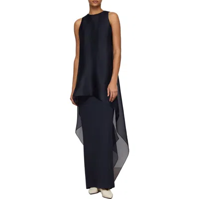 Lafayette 148 New York Tie Back Overlay Sleeveless Silk Column Gown In Black