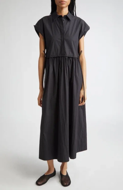 Lafayette 148 New York Travel Cotton Gathered Waist Shirtdress In Gray