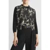 Lafayette 148 Petite Shadow Print Silk Chiffon & Finespun Voile Cardigan In Black Multi