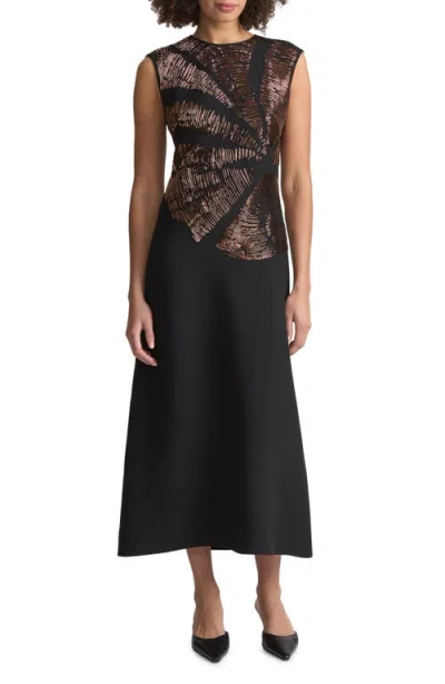 Lafayette 148 Ny Hand-beaded Wool-silk Crepe Dress In Black
