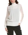 Lafayette 148 New York Turtleneck Silk Blouse In White