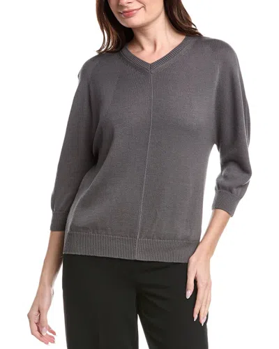 Lafayette 148 New York V Neck Blouson Sleeve Silk Sweater In Gray