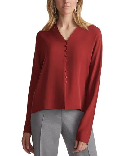 Lafayette 148 New York V-neck Button Blouse In Red