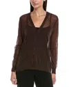 Lafayette 148 New York V-neck Button Front Wool-blend Cardigan In Brown