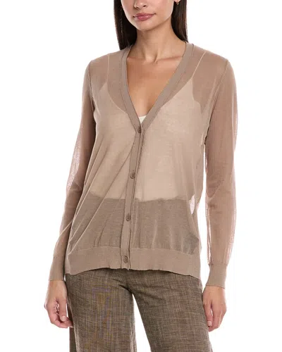 Lafayette 148 New York V-neck Button Front Wool-blend Cardigan In Brown