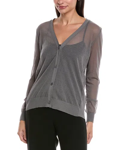 Lafayette 148 New York V-neck Button Front Wool-blend Cardigan In Gray