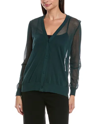 Lafayette 148 New York V-neck Button Front Wool-blend Cardigan In Green