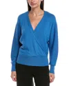 Lafayette 148 New York V-neck Wrap Silk-blend Sweater In Blue