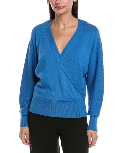 Lafayette 148 New York V-neck Wrap Silk-blend Sweater In Blue