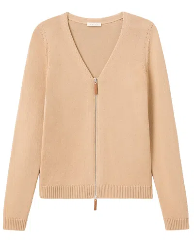 Lafayette 148 New York V Neck Zip Front Silk-blend Cardigan