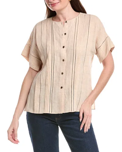 Lafayette 148 New York Vented Sleeve Linen Pintuck Blouse In Neutral