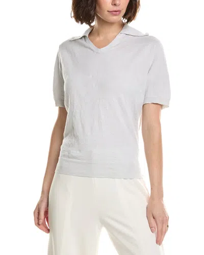 Lafayette 148 New York V-neck Cashmere & Silk-blend Polo Sweater In White