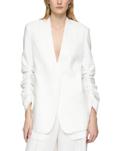 Lafayette 148 New York V-neck Ruched Sleeve Blazer In White