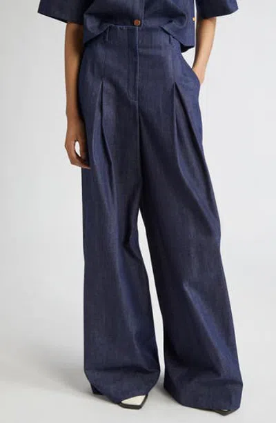 Lafayette 148 New York Warren Inverted Pleat Wide Leg Jeans In Indigo