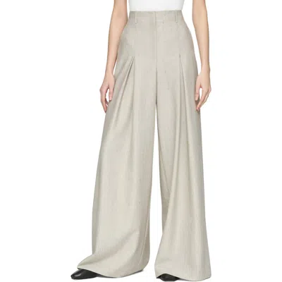 Lafayette 148 New York Warren Pleated High Waist Flecked Merino Wool & Tussah Silk Wide Leg Pants In Pencil Grey Multi