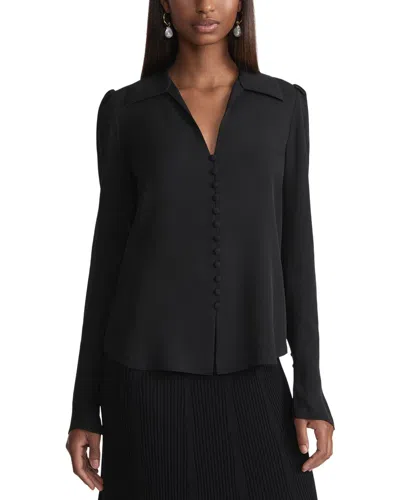 Lafayette 148 New York Wide Collar Puff Sleeve Silk Blouse In Black