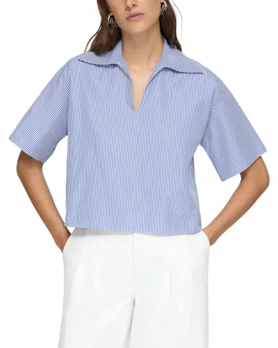 Lafayette 148 New York Wide Point Collar Popover Blouse In Blue