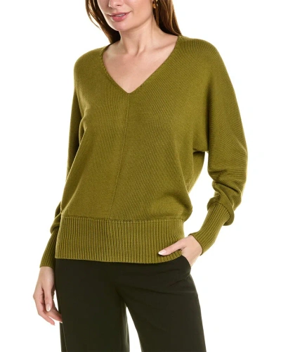 Lafayette 148 New York Wide V Neck Dolman Sweater In Green